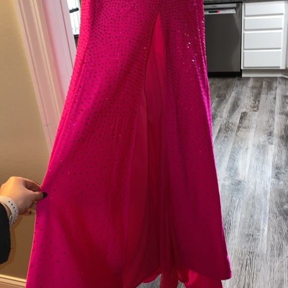 Hot Pink One Shoulder Open Back Sherri Hill Size 0 Prom Dress with Slit + bustle - Picture 11 of 16